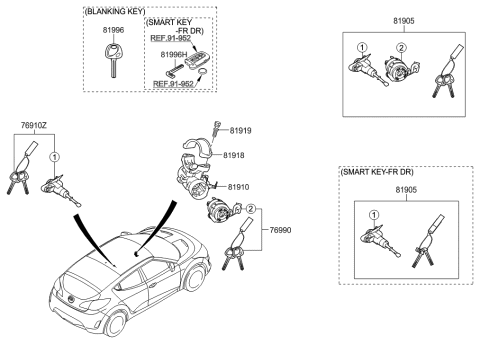 2014 Hyundai Veloster Body & Switch Assembly-Steering & IGNTION Diagram for 81910-2V100