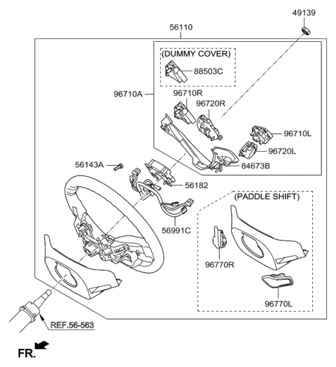 2013 Hyundai Veloster Paddle Shift Switch Assembly, Right Diagram for 96770-2V100