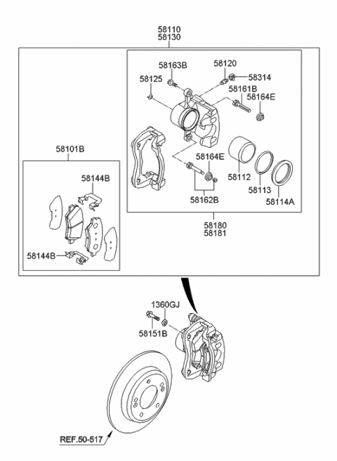 2013 Hyundai Veloster Brake Assembly-Front,RH Diagram for 58130-2V000