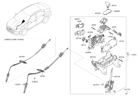 2020 Hyundai Elantra Automatic Transmission Lever Cable Assembly Diagram for 46790-F3500