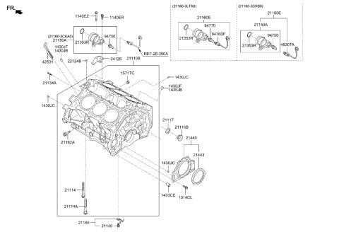 2014 Hyundai Genesis Bolt-Bearing Cap Diagram for 21117-3CHA0
