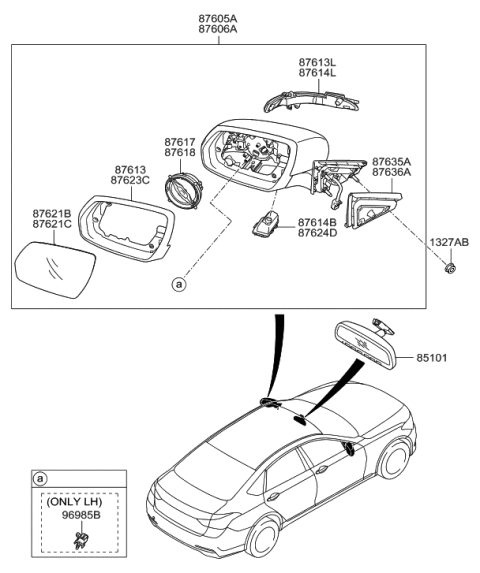 2015 Hyundai Genesis Mirror Assembly-Outside Rear View,LH Diagram for 87610-B1400
