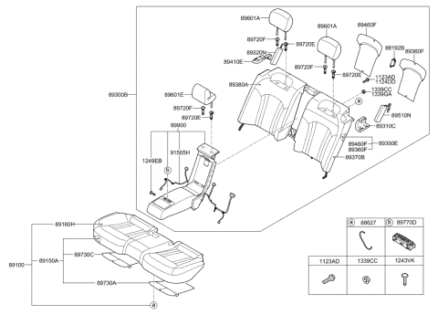 2014 Hyundai Genesis Rear Seat Cushion Covering Assembly Diagram for 89160-B1000-PPR
