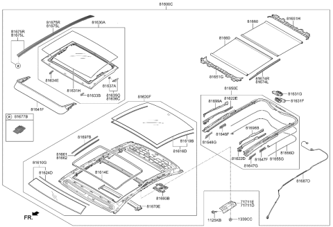 2014 Hyundai Genesis Panoramaroof Front Glass Panel Assembly Diagram for 81620-B1000