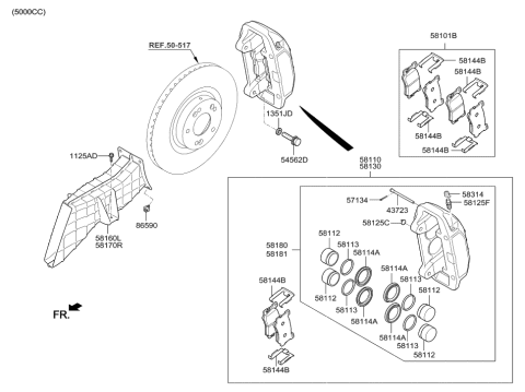 2016 Hyundai Genesis CALIPER Kit-Front Brake,LH Diagram for 58180-B1A30