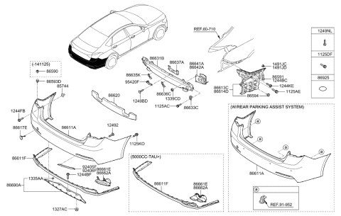 2015 Hyundai Genesis Rear Bumper Cover Diagram for 86611-B1000