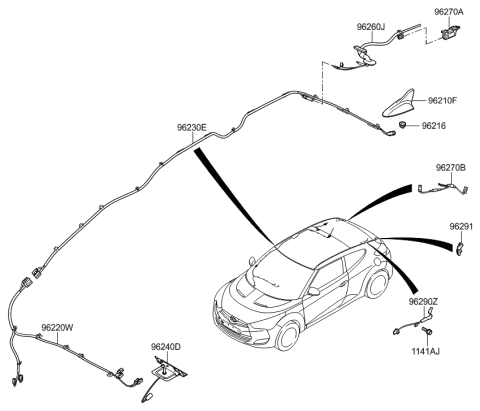 2015 Hyundai Veloster Roof Antenna Assembly Diagram for 96210-2V801-MZH