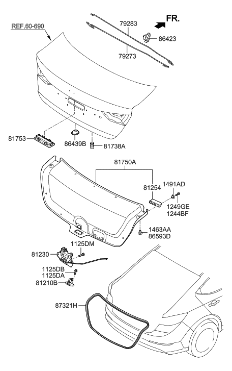 2016 Hyundai Elantra Trunk Lid Trim Diagram