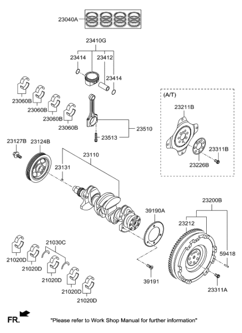 2016 Hyundai Elantra Piston & Pin & Snap Ring Assembly Diagram for 23041-2E821