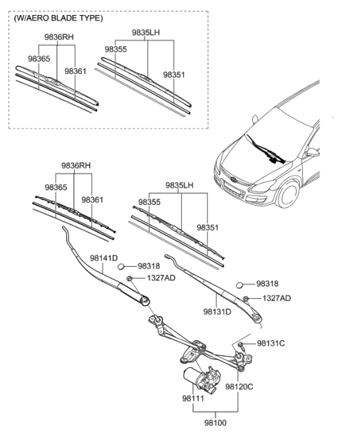 2010 Hyundai Elantra Touring Link Assembly-Windshield Wiper Diagram for 98120-2L000