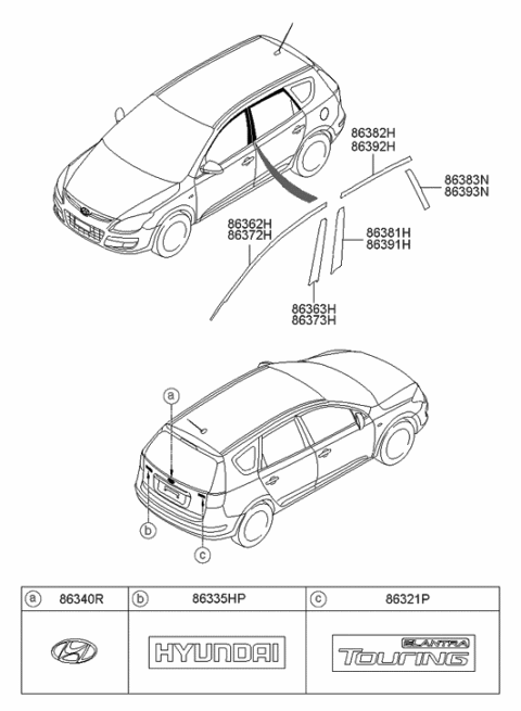 2009 Hyundai Elantra Touring Trunk Lid Mark Assembly Diagram for 86340-2L100