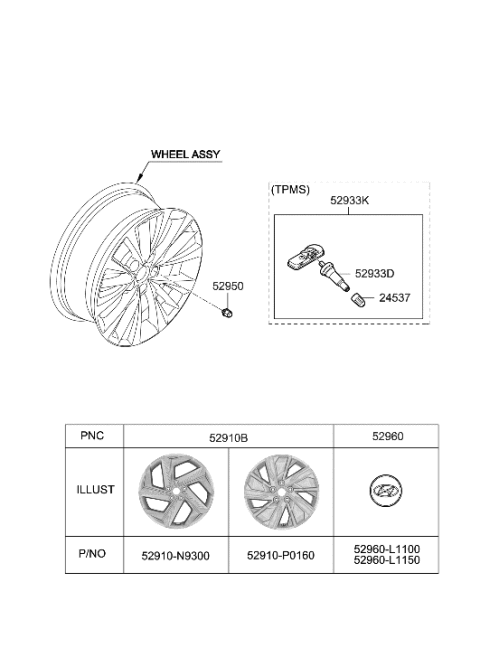 2004 Hyundai Elantra Wheel Assy-Aluminium Diagram for 52910-P0160