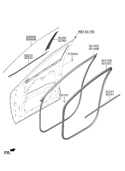 2023 Hyundai Tucson Hybrid Front Door Moulding Diagram