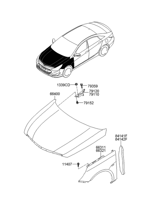 2015 Hyundai Sonata Hybrid Hinge Assembly-Hood,RH Diagram for 79120-3S000