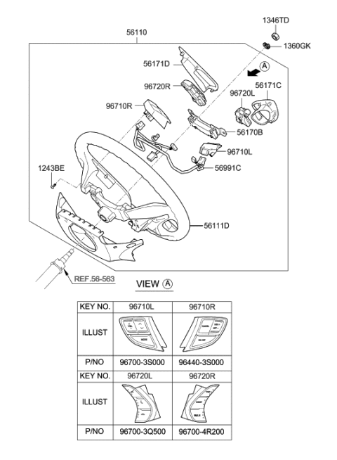 2012 Hyundai Sonata Hybrid Steering Remote Control Switch Assembly, Right Diagram for 96440-3S000-RY