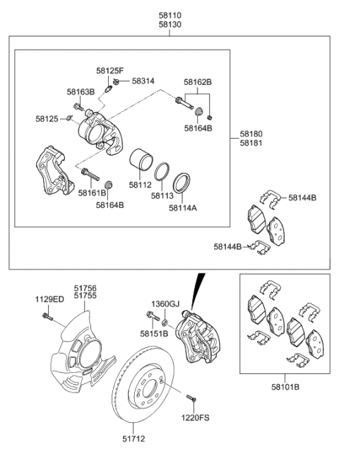 2011 Hyundai Sonata Hybrid CALIPER Kit-Front Brake,LH Diagram for 58180-4RA00