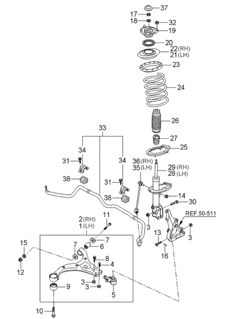 2006 Hyundai Entourage Ball Joint Assembly-Lower Arm Diagram for 54530-4D000