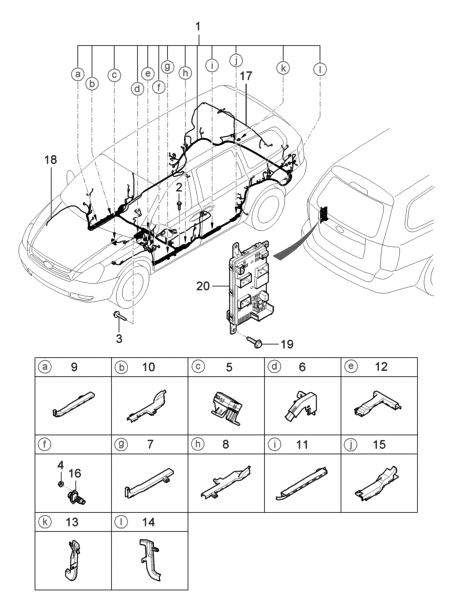 2006 Hyundai Entourage Rear Area Module Diagram for 91958-4D040