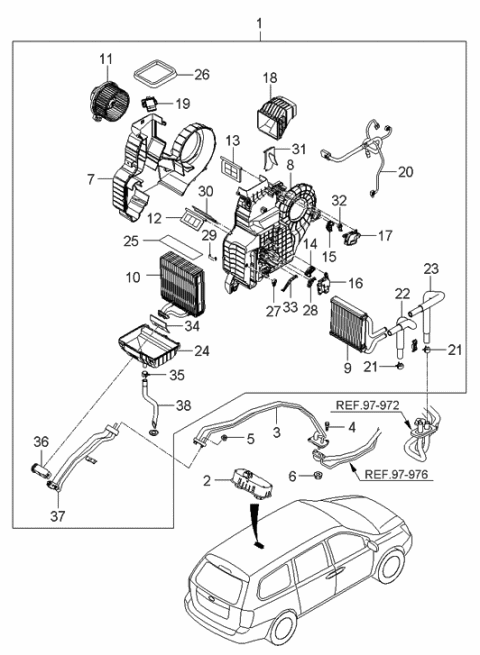 2006 Hyundai Entourage Rear Heater Control Assembly Diagram for 97340-4D000-TW