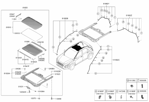 2020 Hyundai Kona Rail Assembly-Sunroof Drip Diagram for 81616-H8000