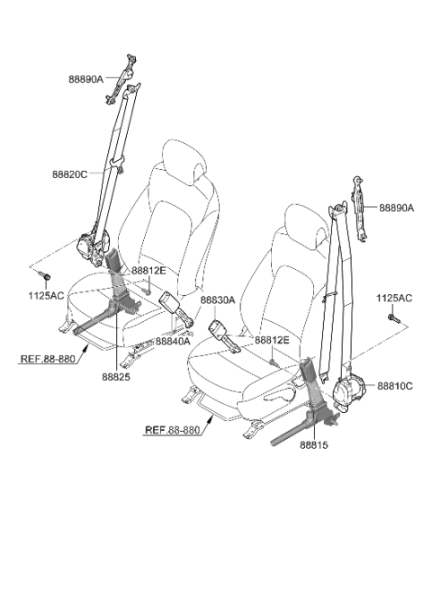 2000 Hyundai Elantra BUCKLE ASSY-FR S/BELT,RH Diagram for 88840-GA000-NNB