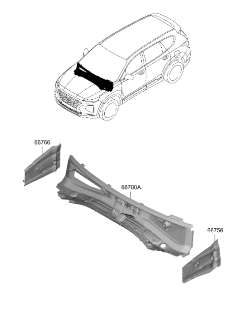 2023 Hyundai Santa Fe Hybrid PANEL ASSY-COWL COMPLETE Diagram for 66700-S2500