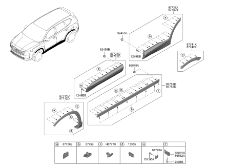 2023 Hyundai Santa Fe Hybrid Body Side Moulding Diagram