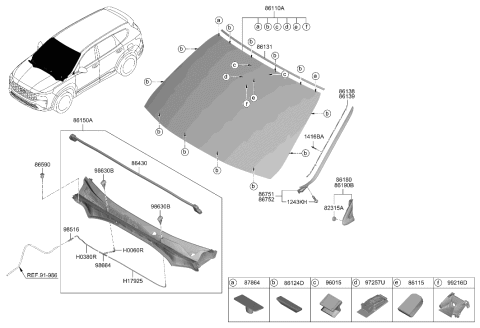 2023 Hyundai Santa Fe Hybrid Windshield Glass Diagram