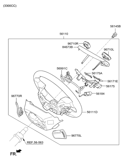 2020 Hyundai Genesis G80 Steering Wheel Assembly Diagram for 56110-B1660-RNB