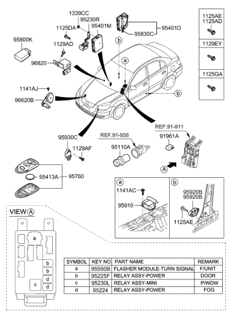 2008 Hyundai Accent Button Key Fob Diagram for 95430-1E011