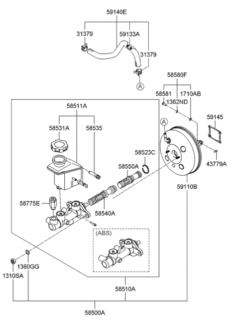 2007 Hyundai Accent Cylinder Assembly-Brake Master Diagram for 58510-1G000