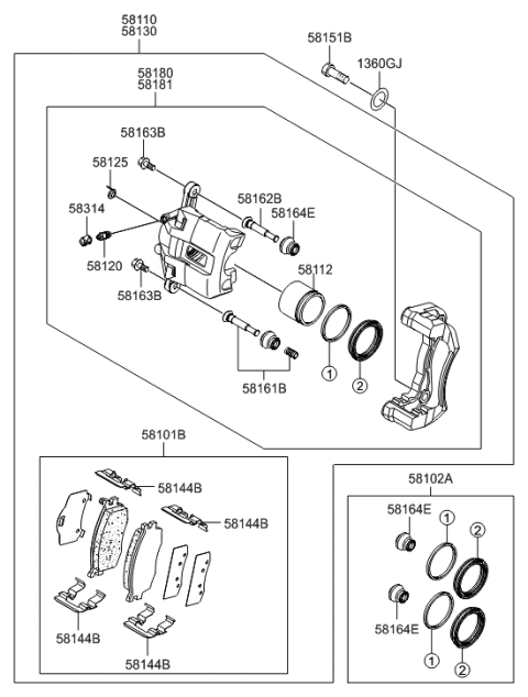 2008 Hyundai Accent CALIPER Kit-Front Brake,RH Diagram for 58190-1GA01