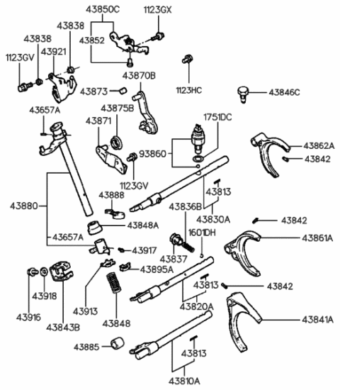 1996 Hyundai Elantra Gear Shift Control (MTM) Diagram