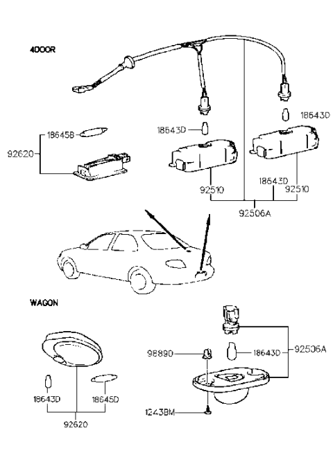 1997 Hyundai Elantra License Plate & Interior Lamp Diagram