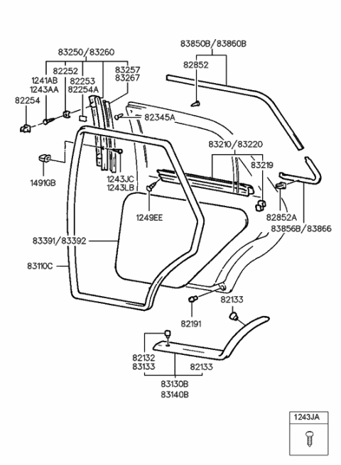1997 Hyundai Elantra Rear Door Moulding Diagram