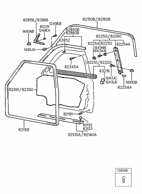 1997 Hyundai Elantra Retainer-Door Frame Garnish Diagram for 82252-23000