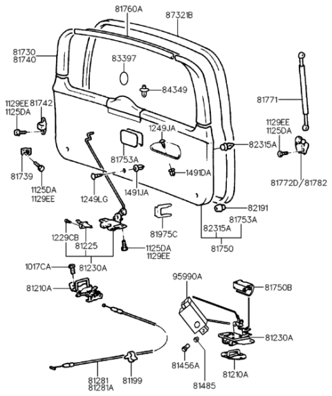 1998 Hyundai Elantra Tail Gate Trim Diagram