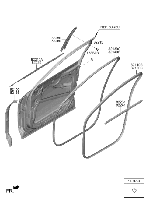 2022 Hyundai Genesis GV80 Front Door Moulding Diagram