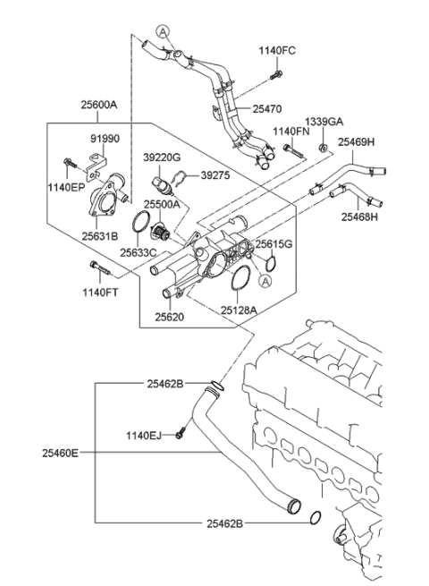 2012 Hyundai Santa Fe Pipe Assembly-Water "C" Diagram for 25460-3CAA0
