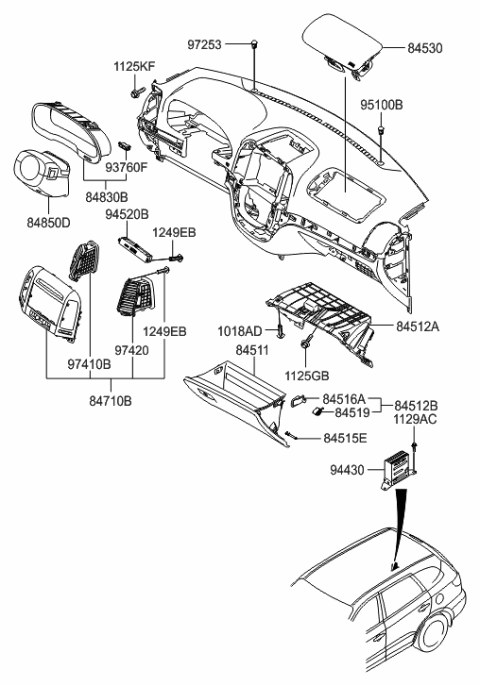 2011 Hyundai Santa Fe Housing-Glove Box Diagram for 84510-2B502-HZ