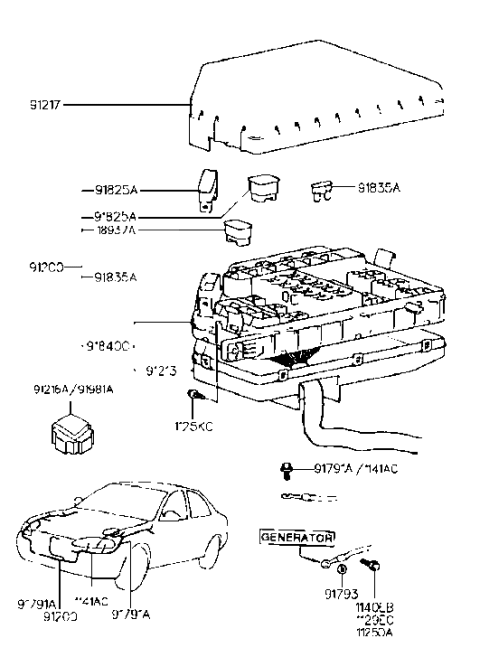 1996 Hyundai Elantra Fuse-Slow Blow 30A Diagram for 91826-22000