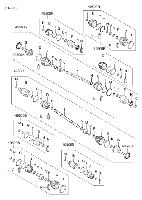 2012 Hyundai Santa Fe Shaft Assembly Drive Left Hand Diagram for 49500-1U200