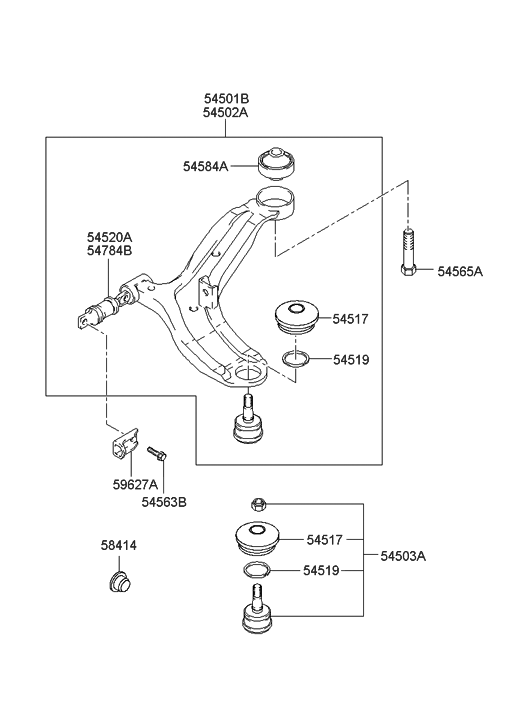 54501-2c607 - Genuine Hyundai Arm Complete-lower,rh