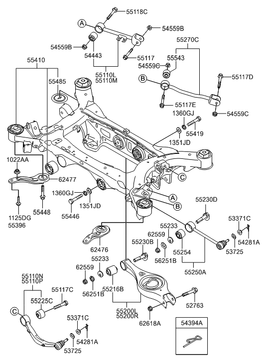 2009 Hyundai Genesis Rear Suspension Arm & Cross Member