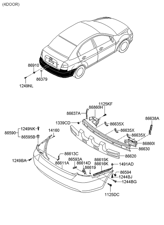 86611-1E000 - Genuine Hyundai COVER-REAR BUMPER