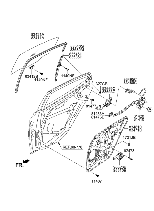 2015 Hyundai Elantra US Alabama made Rear Door Window Regulator & Glass