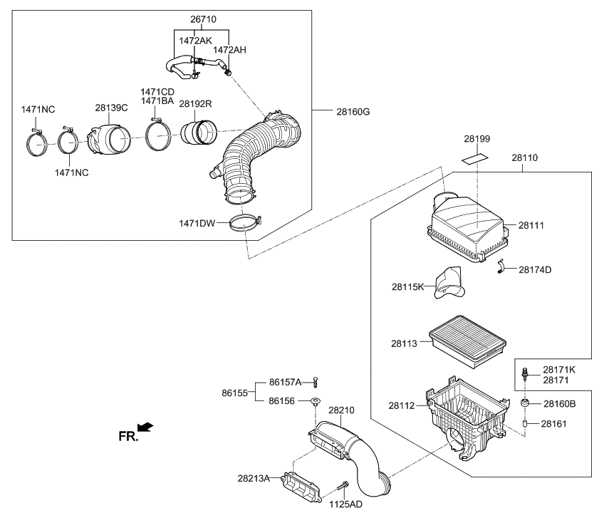 28139-F2800 - Genuine Hyundai HOSE-AIR INTAKE (B)