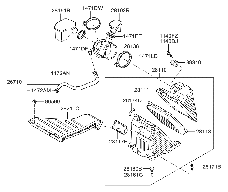 28138-1U100 - Genuine Hyundai HOSE-AIR INTAKE