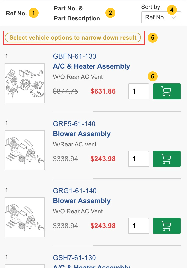 I'm on the part diagram page on mobile, what do these fields mean?